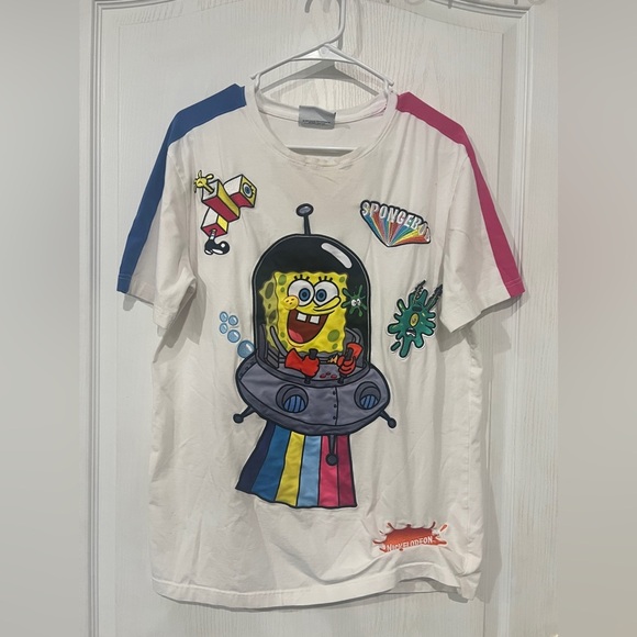 SpongeBob Squarepants Stephen Hillenburg Rainbow Embroidered Shirt White Size S - Picture 1 of 5